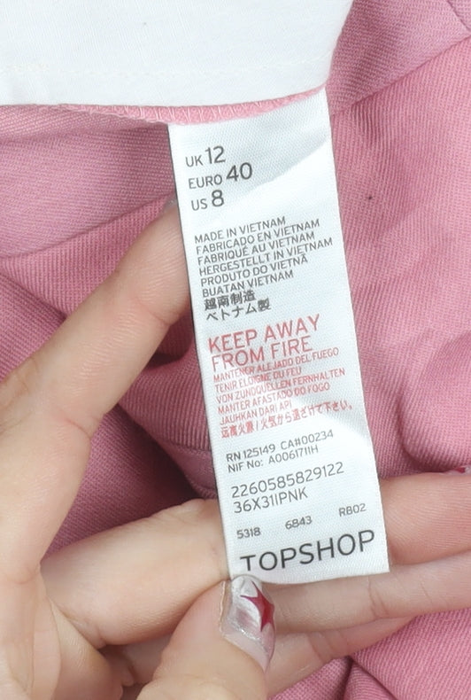Topshop Women Pink Size 12 Slim Fit Pleated Work Trousers