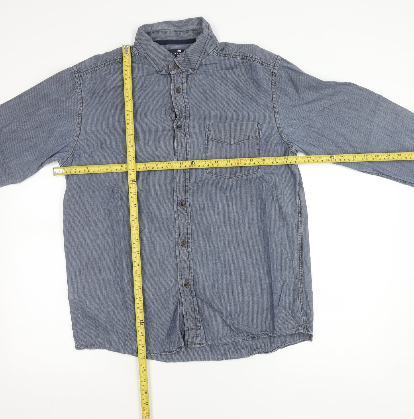 Marks and Spencer Blue Harbour Men's Blue M 38-40" Denim Cotton Button-Up Shirt