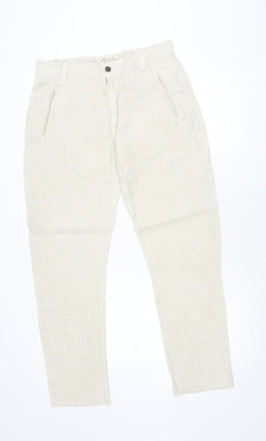 Zara Men Beige Linen Chino Trousers Size 31 Regular Fit