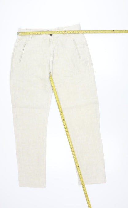 Zara Men Beige Linen Chino Trousers Size 31 Regular Fit