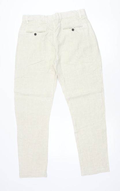 Zara Men Beige Linen Chino Trousers Size 31 Regular Fit