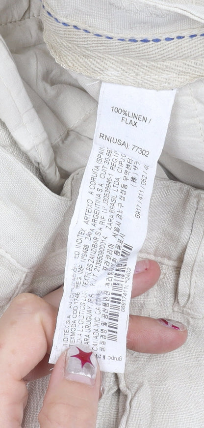 Zara Men Beige Linen Chino Trousers Size 31 Regular Fit