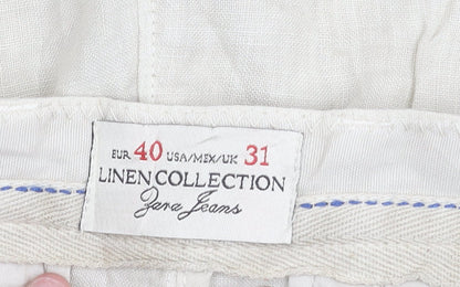 Zara Men Beige Linen Chino Trousers Size 31 Regular Fit