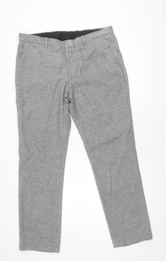 Refectory Mens Grey Wool Blend Dress Trousers Size 36 Straight Leg