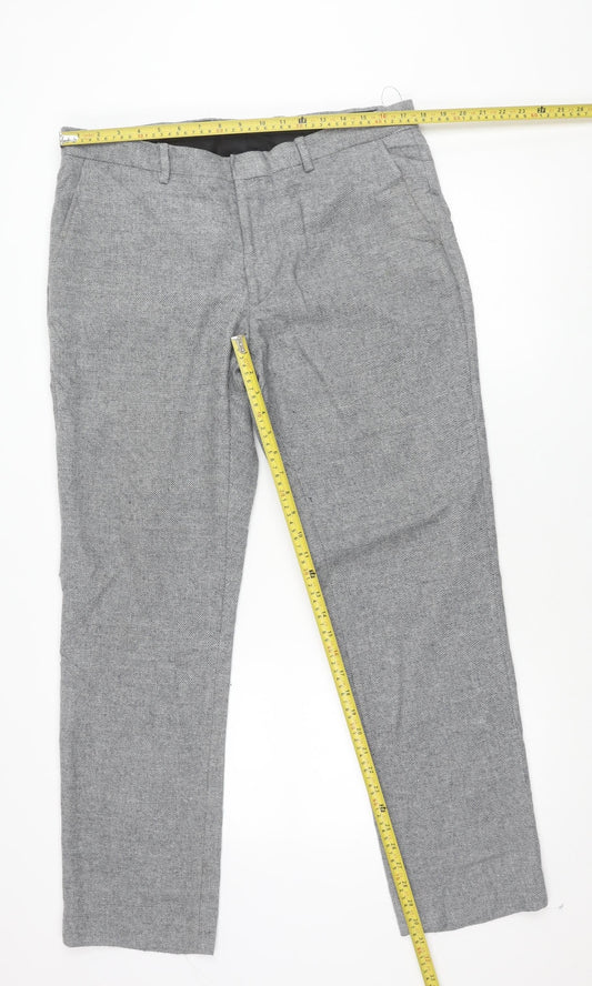 Refectory Mens Grey Wool Blend Dress Trousers Size 36 Straight Leg