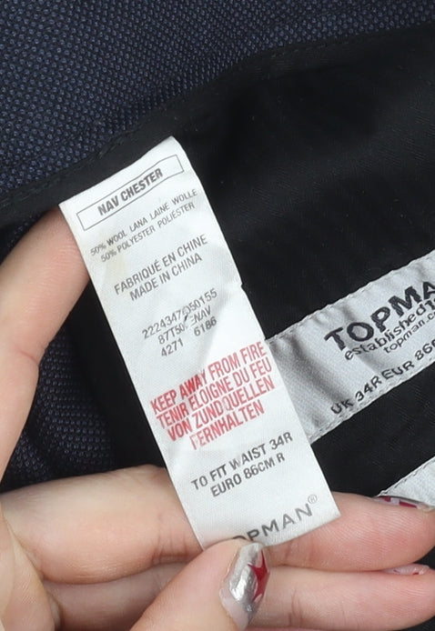 Unisex Adultss UK Size 34 Topman Regular Fit Dress Pants Blue Trousers
