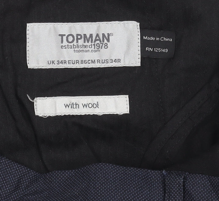 Unisex Adultss UK Size 34 Topman Regular Fit Dress Pants Blue Trousers