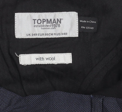 Unisex Adultss UK Size 34 Topman Regular Fit Dress Pants Blue Trousers