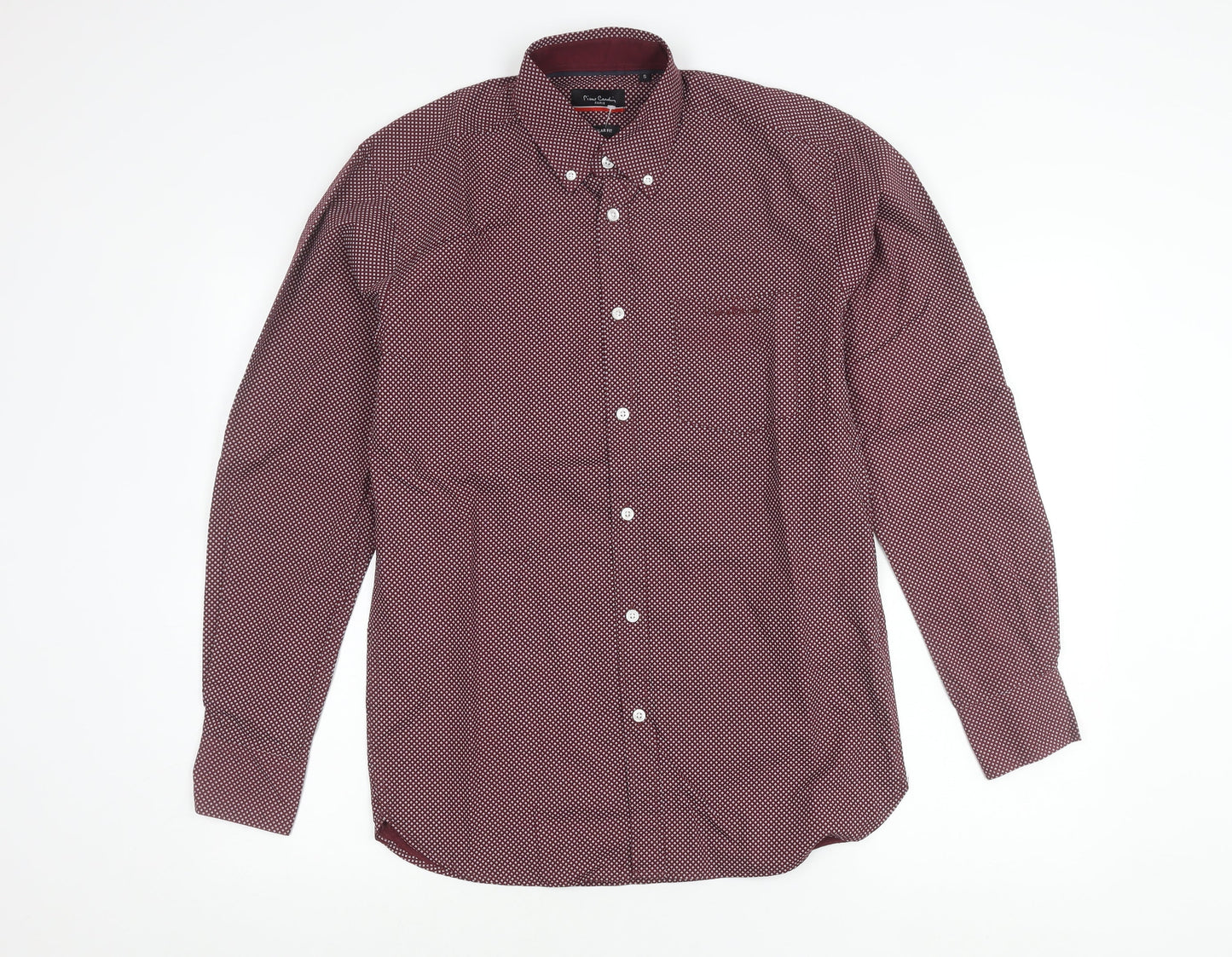 Pierre Cardin Men’s Red Geometric Long Sleeve Regular Fit Shirt S