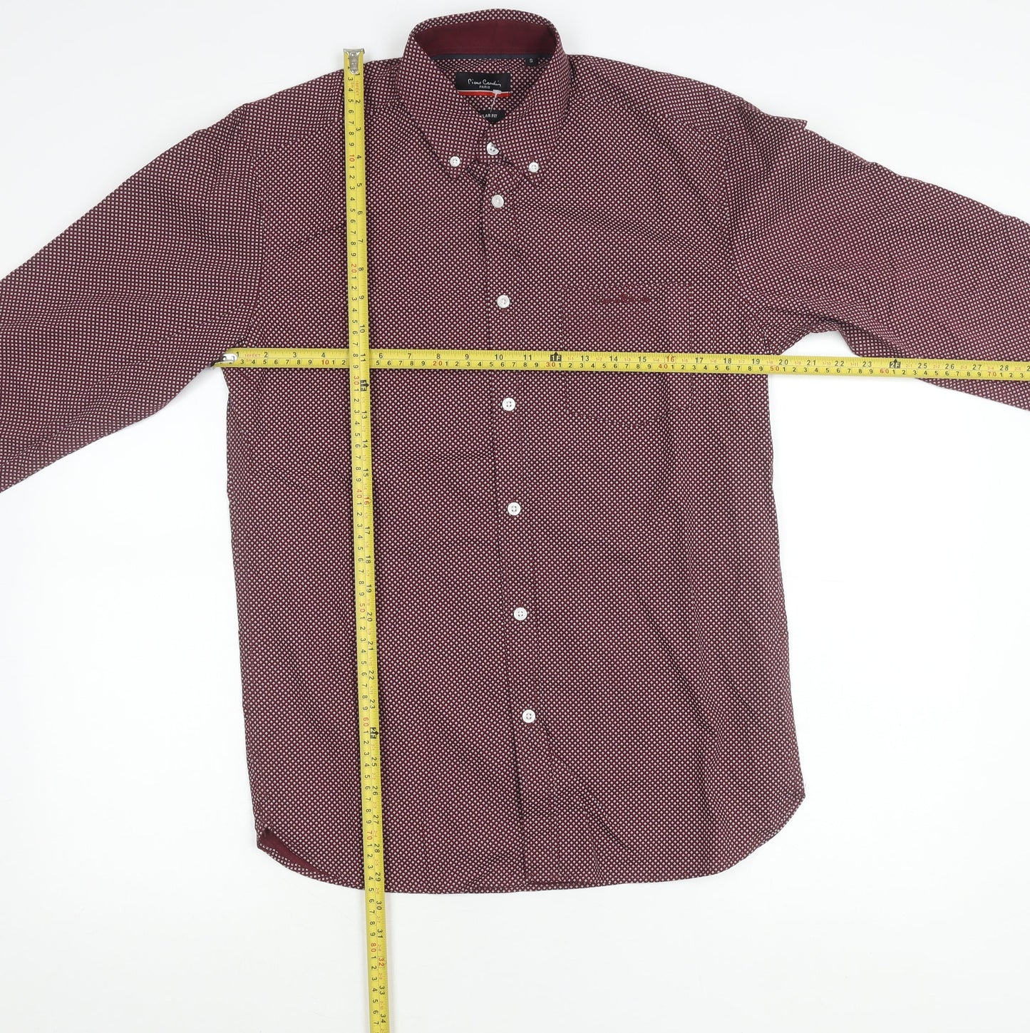 Pierre Cardin Men’s Red Geometric Long Sleeve Regular Fit Shirt S
