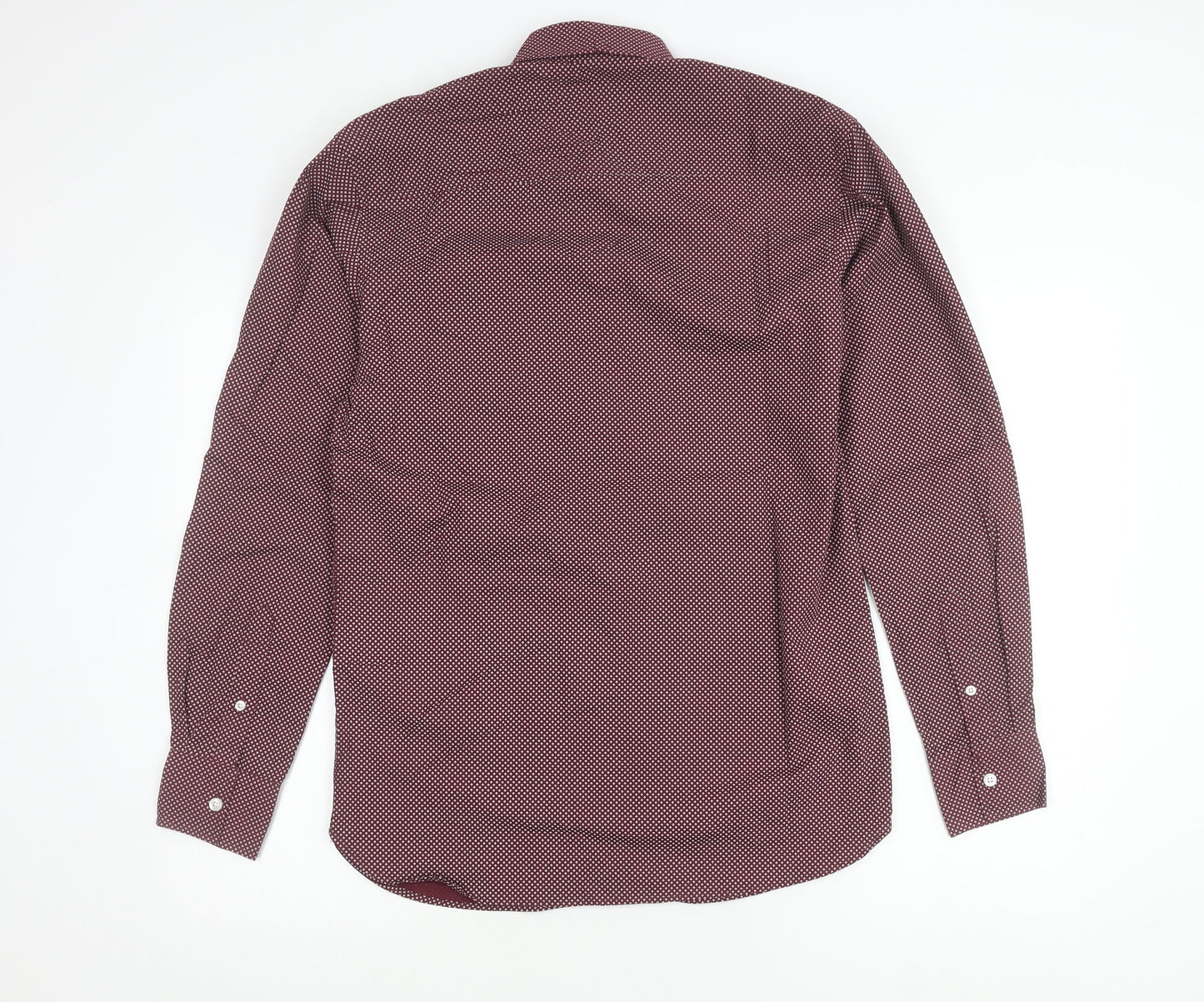 Pierre Cardin Men’s Red Geometric Long Sleeve Regular Fit Shirt S