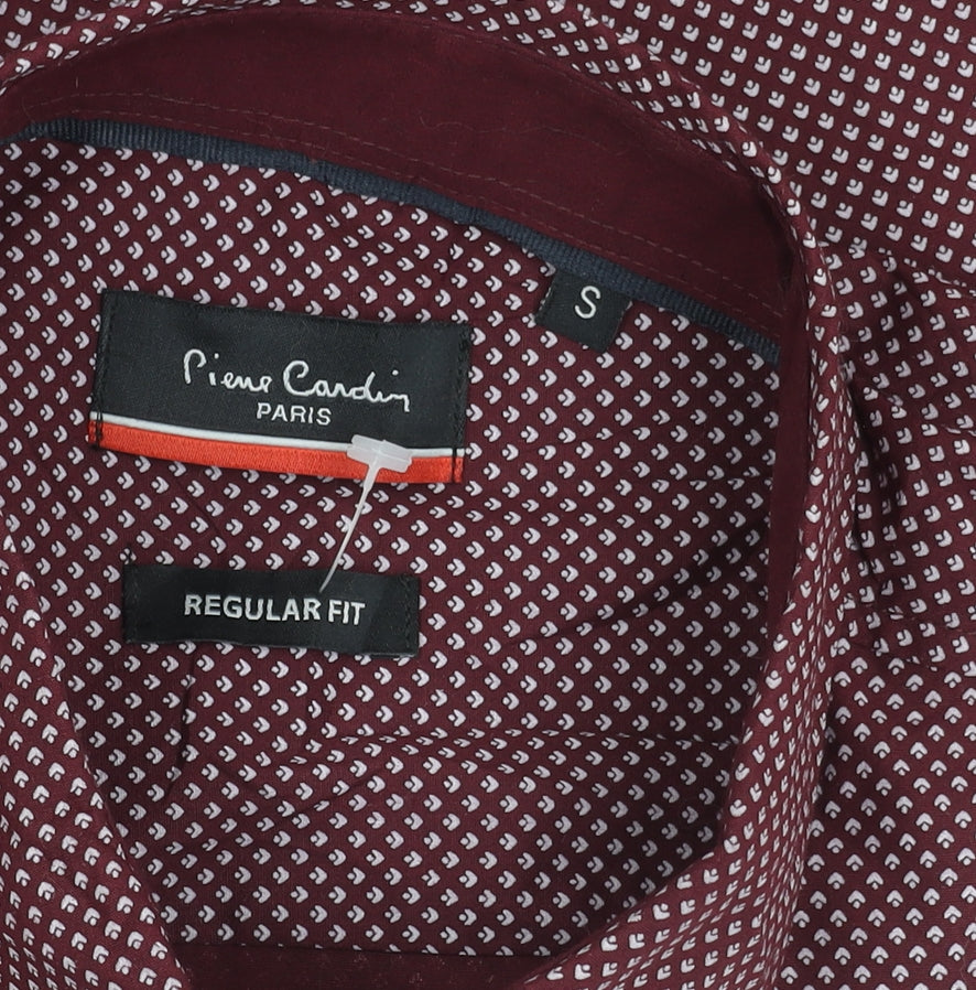 Pierre Cardin Men’s Red Geometric Long Sleeve Regular Fit Shirt S