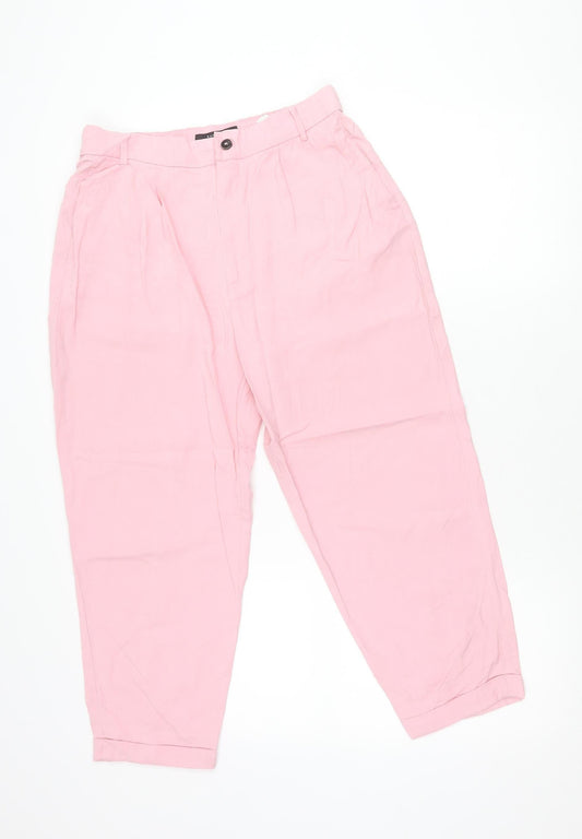 Womens UK Size 12 Zara Relaxed Fit Chino Pink Trousers