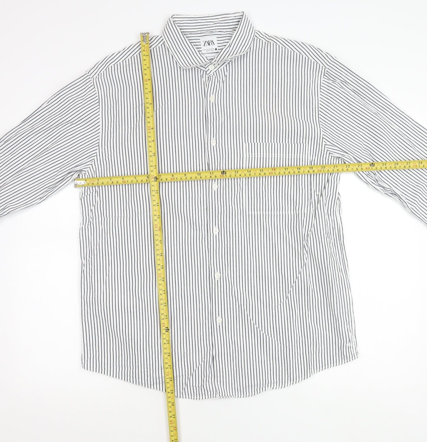 Zara Men’s White Striped Cotton Long Sleeve Regular Fit Shirt XL