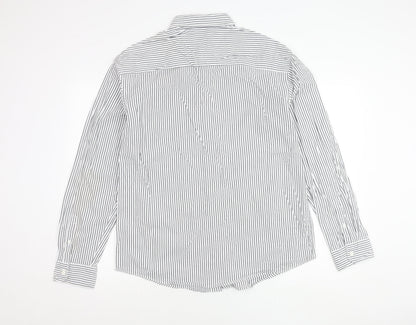 Zara Men’s White Striped Cotton Long Sleeve Regular Fit Shirt XL