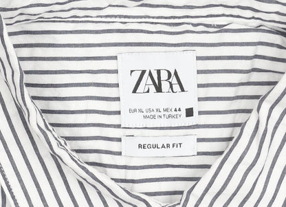 Zara Men’s White Striped Cotton Long Sleeve Regular Fit Shirt XL