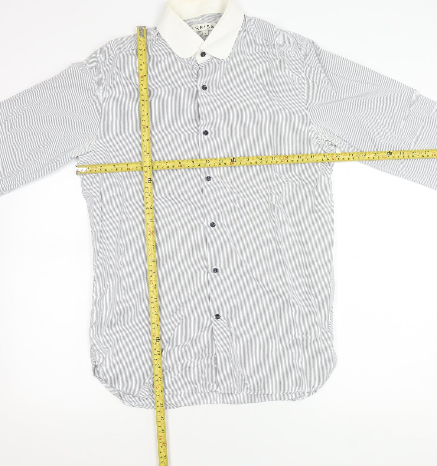 Reiss Men’s White Striped Long Sleeve Button-Up Shirt Size M
