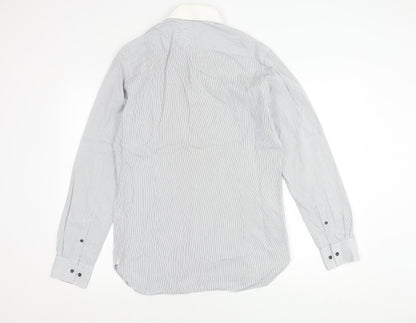 Reiss Men’s White Striped Long Sleeve Button-Up Shirt Size M