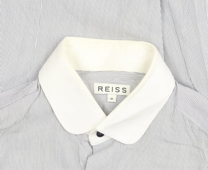 Reiss Men’s White Striped Long Sleeve Button-Up Shirt Size M