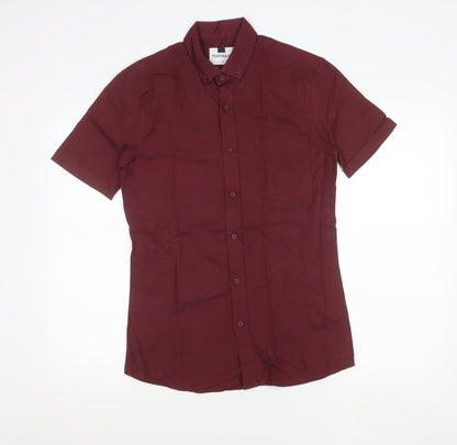 Topman Men’s Red Slim Fit Short Sleeve Button Down Polo Shirt Size S