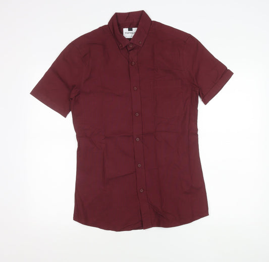 Topman Men’s Red Slim Fit Short Sleeve Button Down Polo Shirt Size S