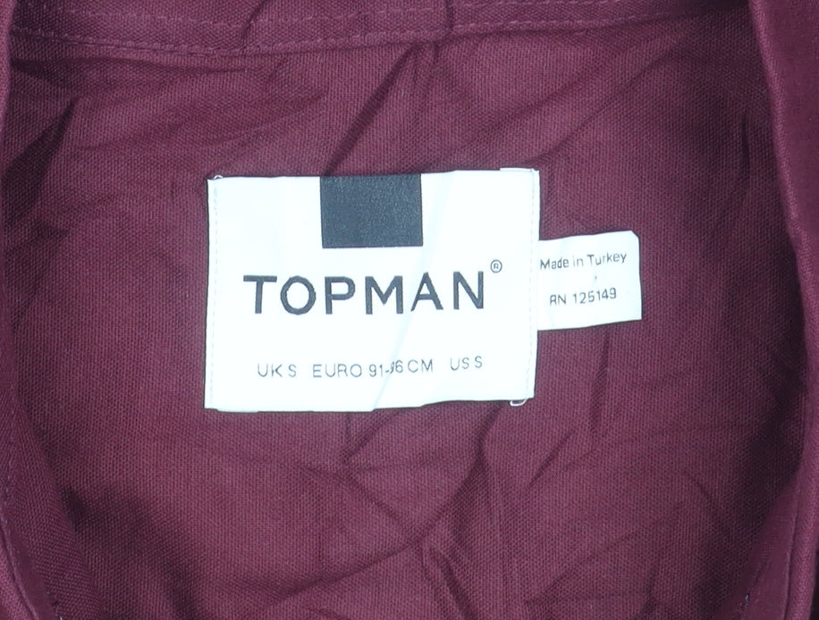 Topman Men’s Red Slim Fit Short Sleeve Button Down Polo Shirt Size S