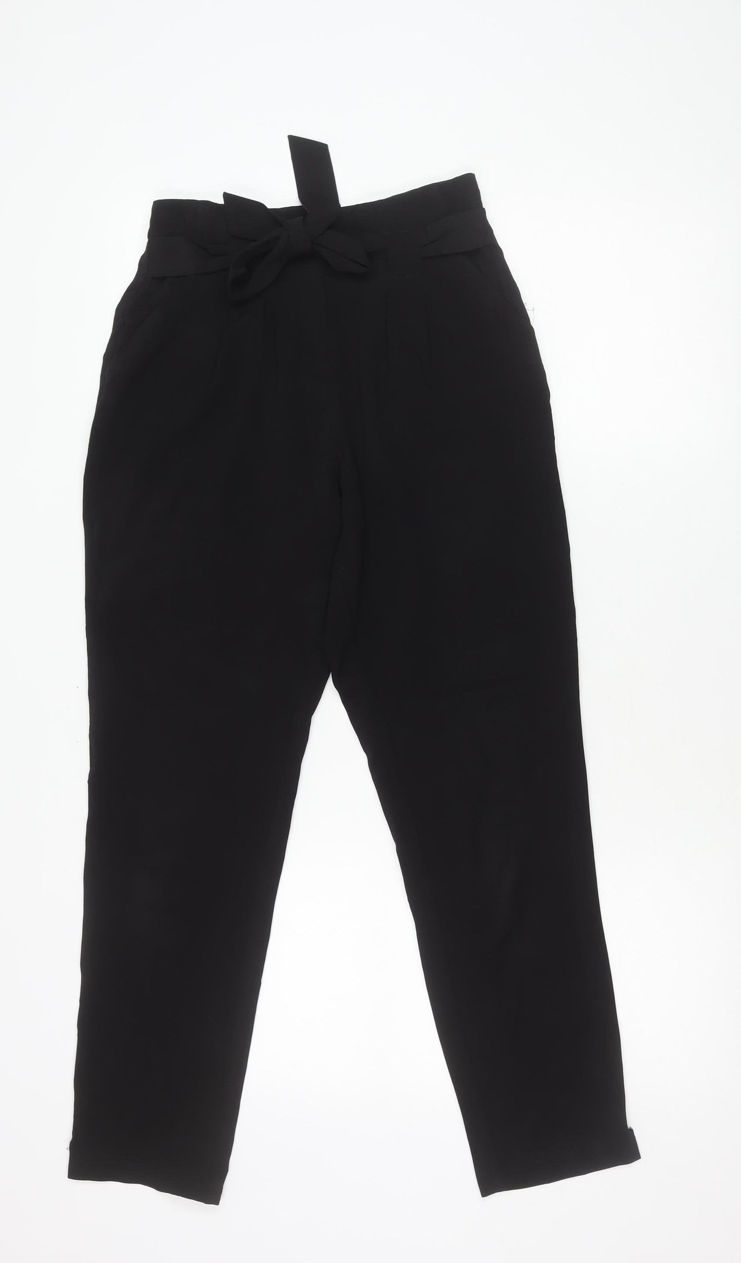 Lipsy Women’s Black Size 8 Paperbag Trousers with Belted Tie Waist