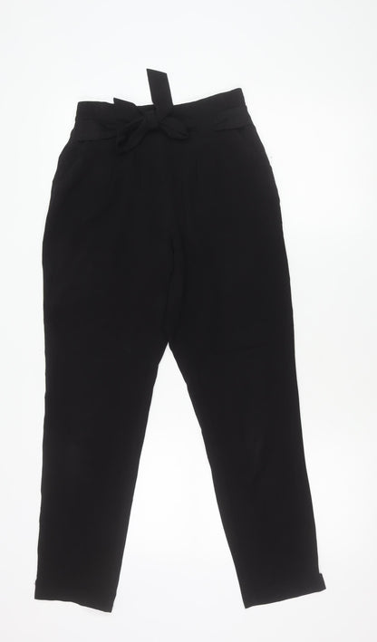 Lipsy Women’s Black Size 8 Paperbag Trousers with Belted Tie Waist