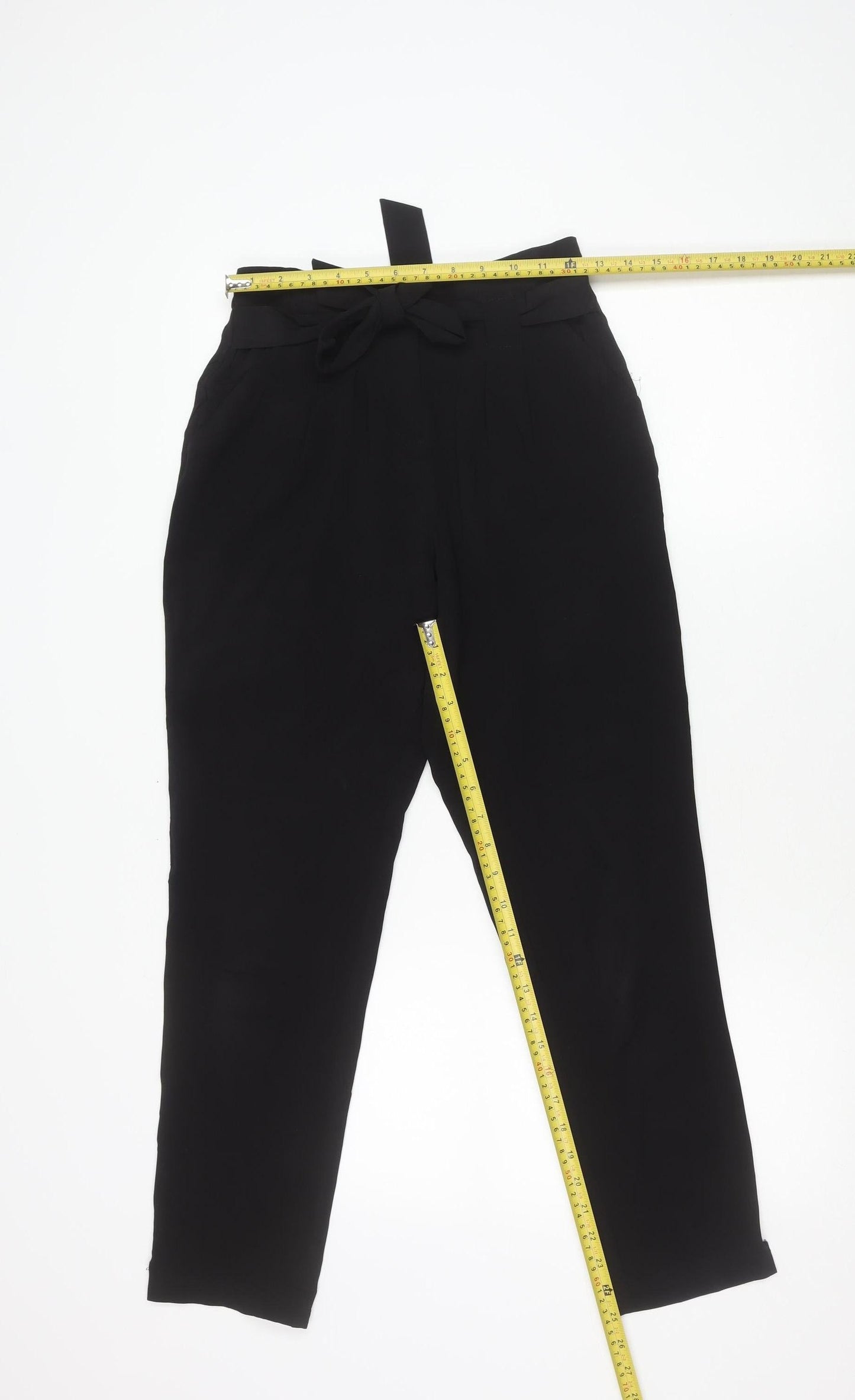 Lipsy Women’s Black Size 8 Paperbag Trousers with Belted Tie Waist