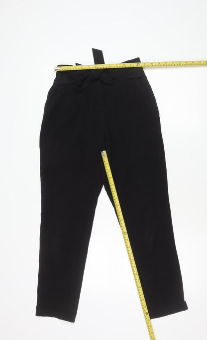 Lipsy Women’s Black Size 8 Paperbag Trousers with Belted Tie Waist