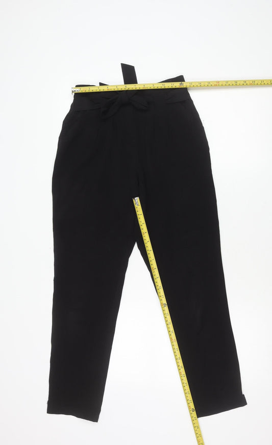 Lipsy Women’s Black Size 8 Paperbag Trousers with Belted Tie Waist