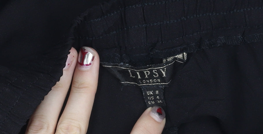 Lipsy Women’s Black Size 8 Paperbag Trousers with Belted Tie Waist