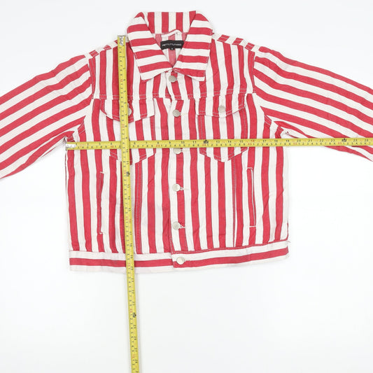 PrettyLittleThing Women Red Striped Cropped Button-Up Jacket Size 8
