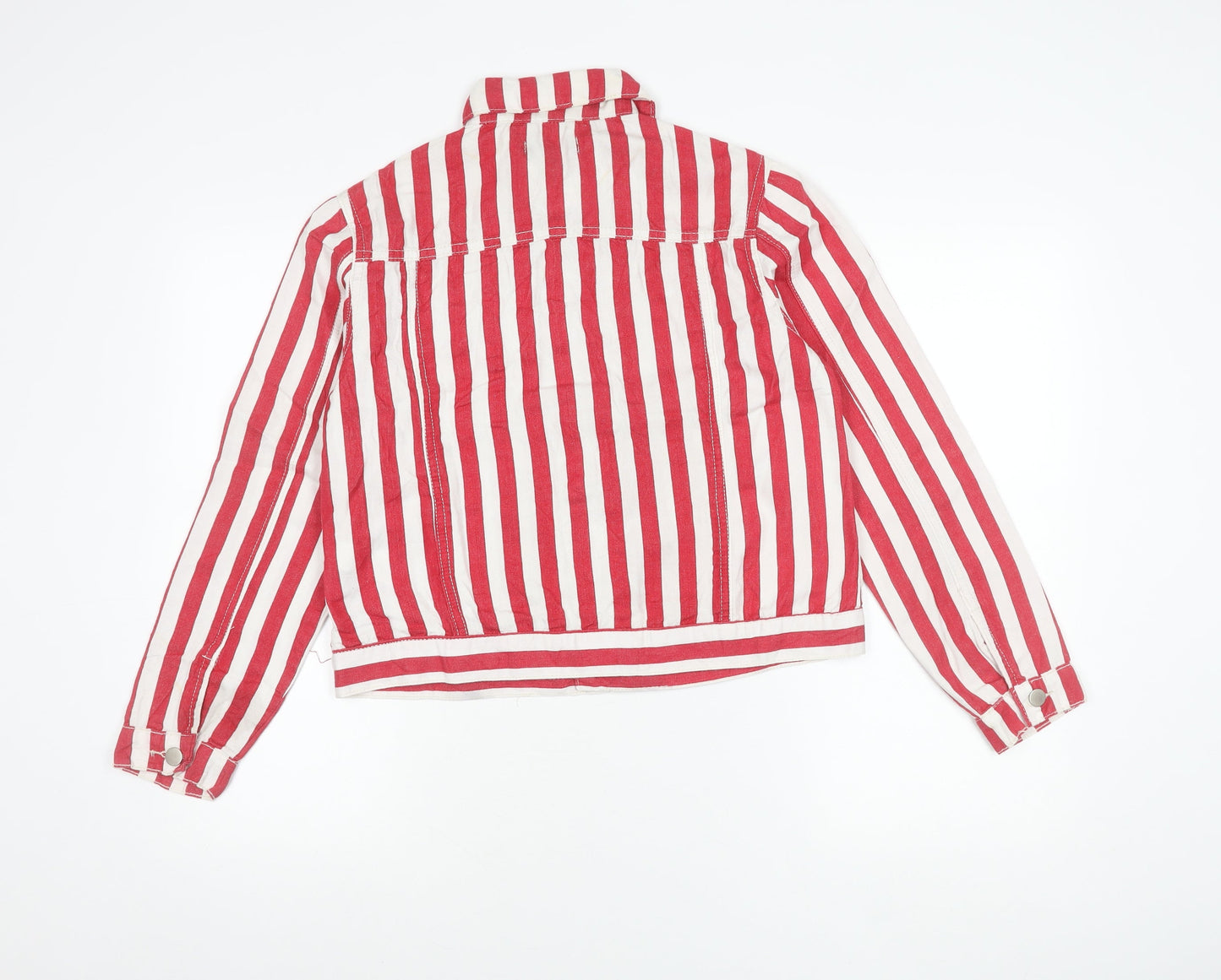PrettyLittleThing Women Red Striped Cropped Button-Up Jacket Size 8