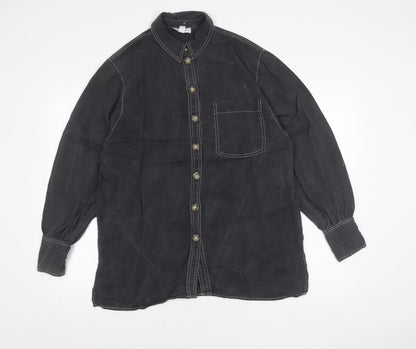 Topshop Womens Black Button-Up Shirt Long Sleeve UK 12 Casual