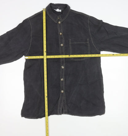 Topshop Womens Black Button-Up Shirt Long Sleeve UK 12 Casual
