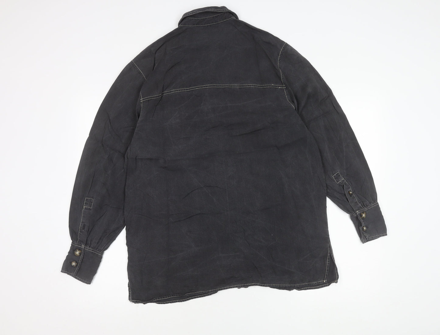Topshop Womens Black Button-Up Shirt Long Sleeve UK 12 Casual