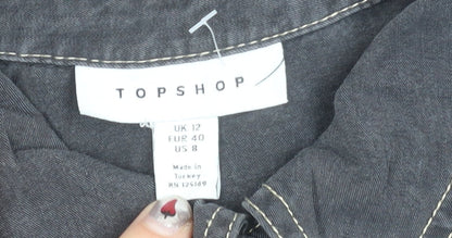 Topshop Womens Black Button-Up Shirt Long Sleeve UK 12 Casual