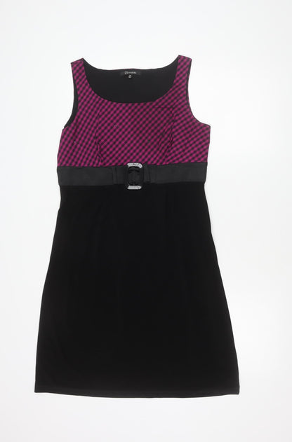 Annabelle Womens Black Pink Check Sheath Dress M Knee Length Belted