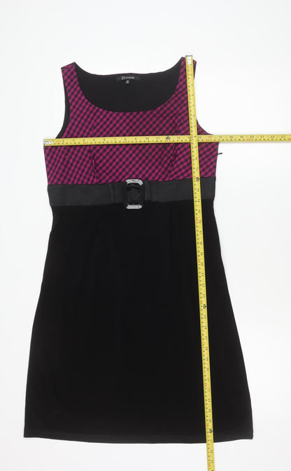 Annabelle Womens Black Pink Check Sheath Dress M Knee Length Belted