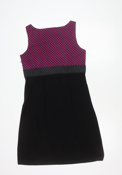 Annabelle Womens Black Pink Check Sheath Dress M Knee Length Belted