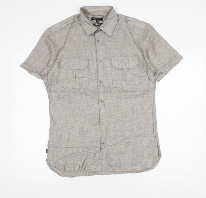 Marks and Spencer Autograph Men's Brown Linen Cotton Slim Fit Short Sleeve Polo Shirt S