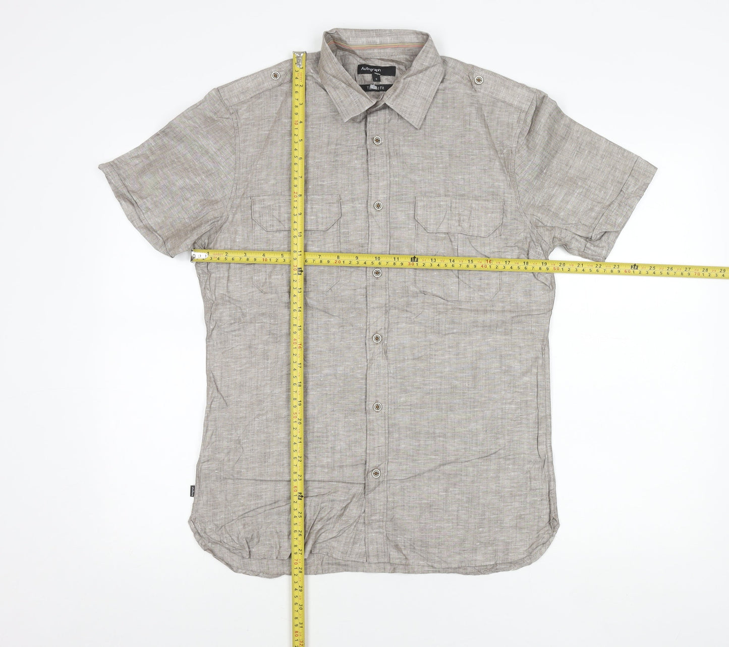 Marks and Spencer Autograph Men's Brown Linen Cotton Slim Fit Short Sleeve Polo Shirt S