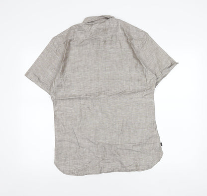 Marks and Spencer Autograph Men's Brown Linen Cotton Slim Fit Short Sleeve Polo Shirt S