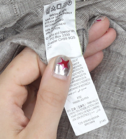 Marks and Spencer Autograph Men's Brown Linen Cotton Slim Fit Short Sleeve Polo Shirt S