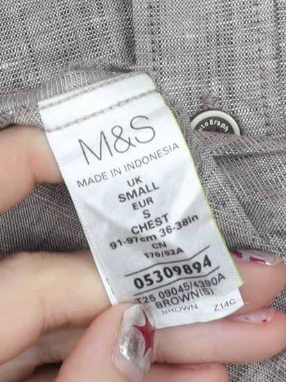 Marks and Spencer Autograph Men's Brown Linen Cotton Slim Fit Short Sleeve Polo Shirt S