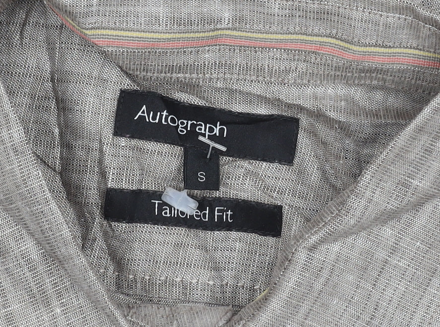 Marks and Spencer Autograph Men's Brown Linen Cotton Slim Fit Short Sleeve Polo Shirt S