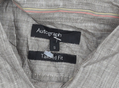 Marks and Spencer Autograph Men's Brown Linen Cotton Slim Fit Short Sleeve Polo Shirt S
