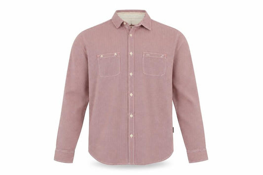Front view of St George by Duffer men’s red check long sleeve shirt, size L