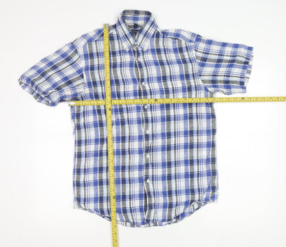 McNeal Men’s Blue Checked Linen Short Sleeve Button-Up Shirt S